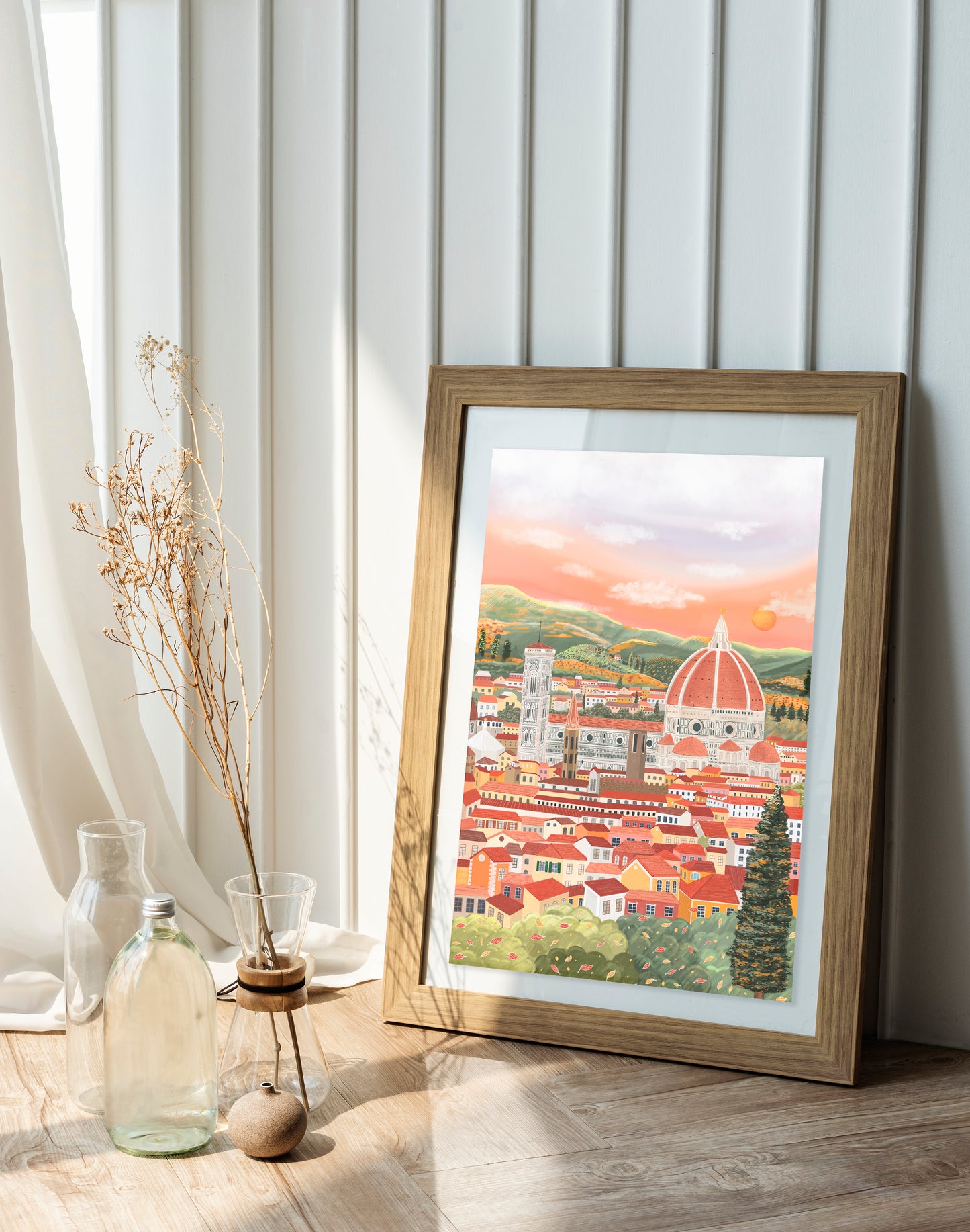 Florence, Italy, Travel Art Poster in Wooden Frame Featuring Beautiful wall decor