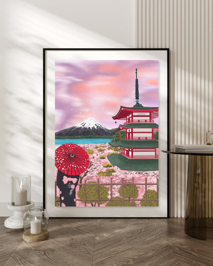 Fuji Temple, Kyoto, Japan Travel Art Poster