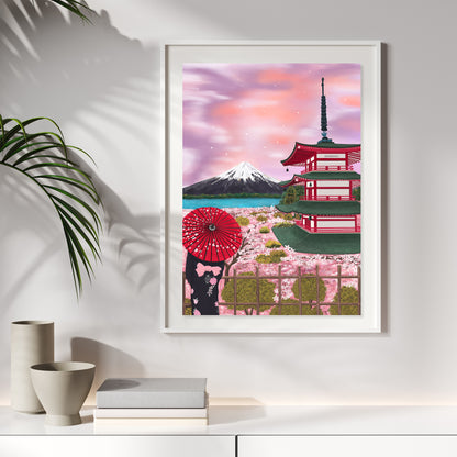 Fuji Temple, Kyoto, Japan Travel Art Poster