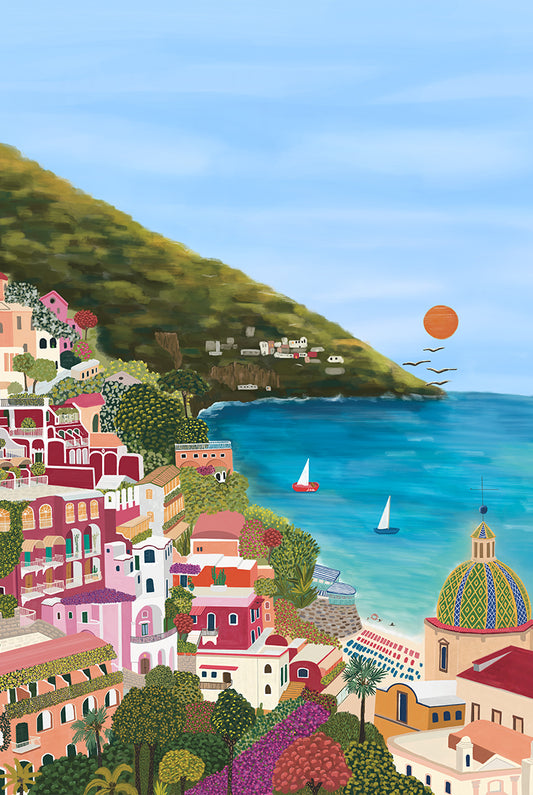 Positano, Amalfi Coast, Italy Travel Art Poster